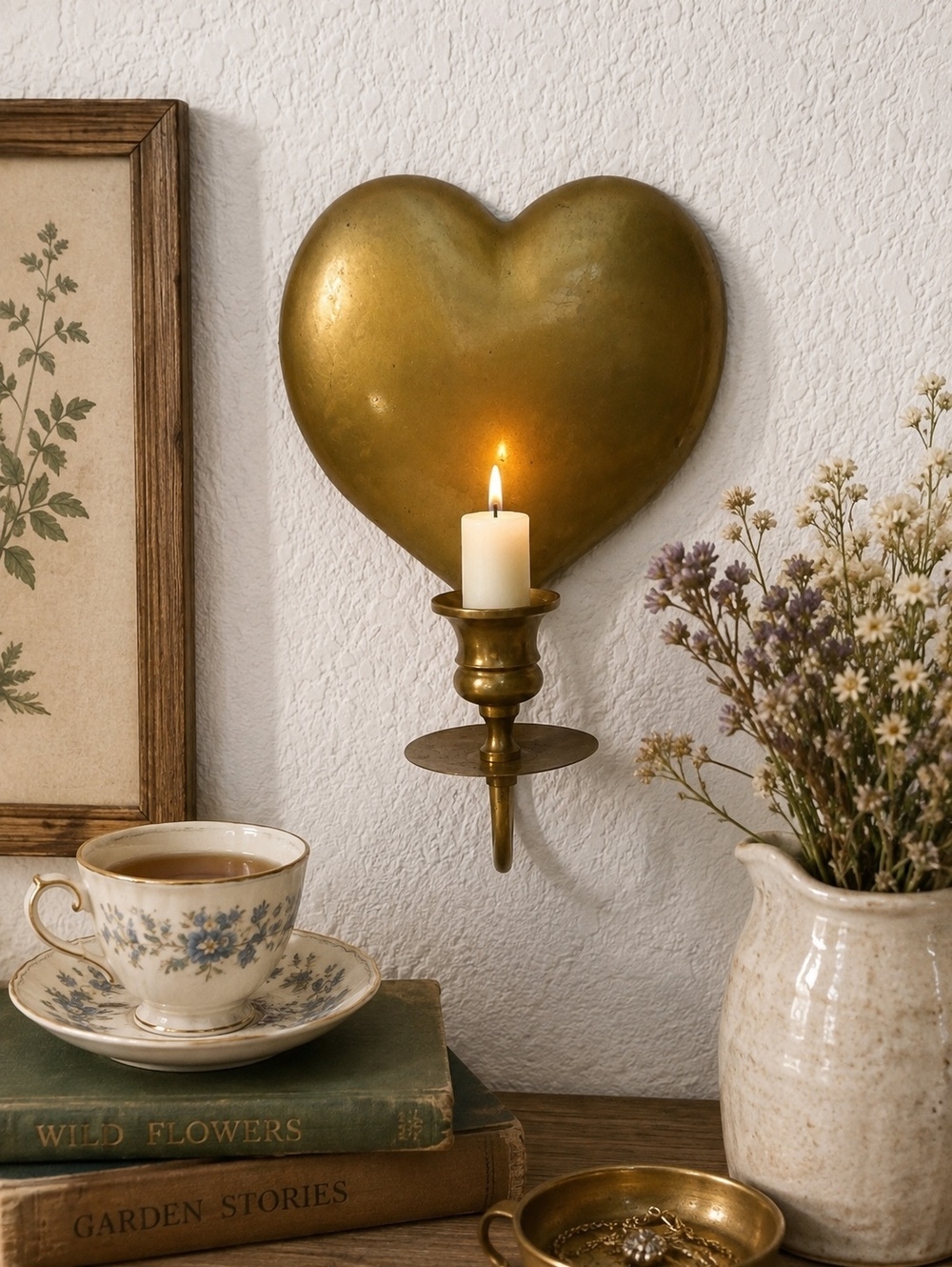 Vintage 1987 Upper Deck Brass Heart Wall Candle Sconce Candle Holder